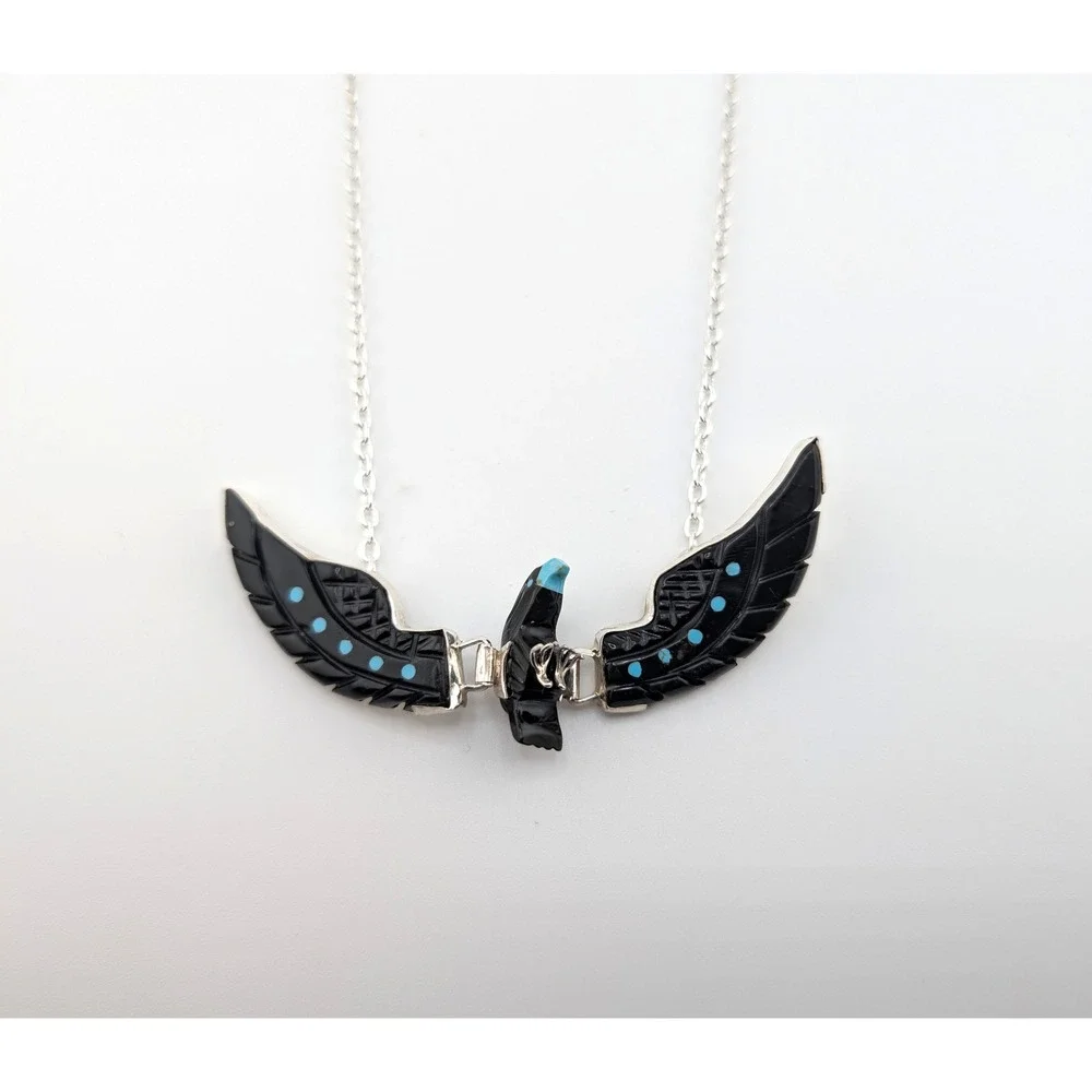 Women's Hand Carved Eagle Necklace, Navajo Southwest Jewelry, Chain Necklace **